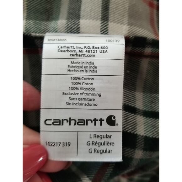 Mens L Carhartt Plaid Button Up Flannel Shirt Long Sleeve Relaxed Fit NWOT - Picture 5 of 10